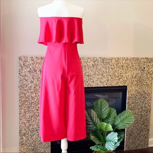 Hot Pink Ruffle Bandeau Jumpsuit/Romper - Picture 2 of 4